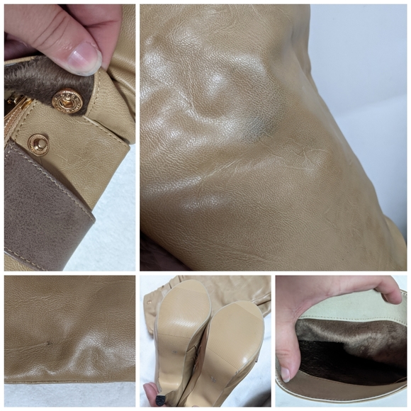 Knee And Ankle High Heels 5" Beige Boots Sz 6.5 - Picture 2 of 2